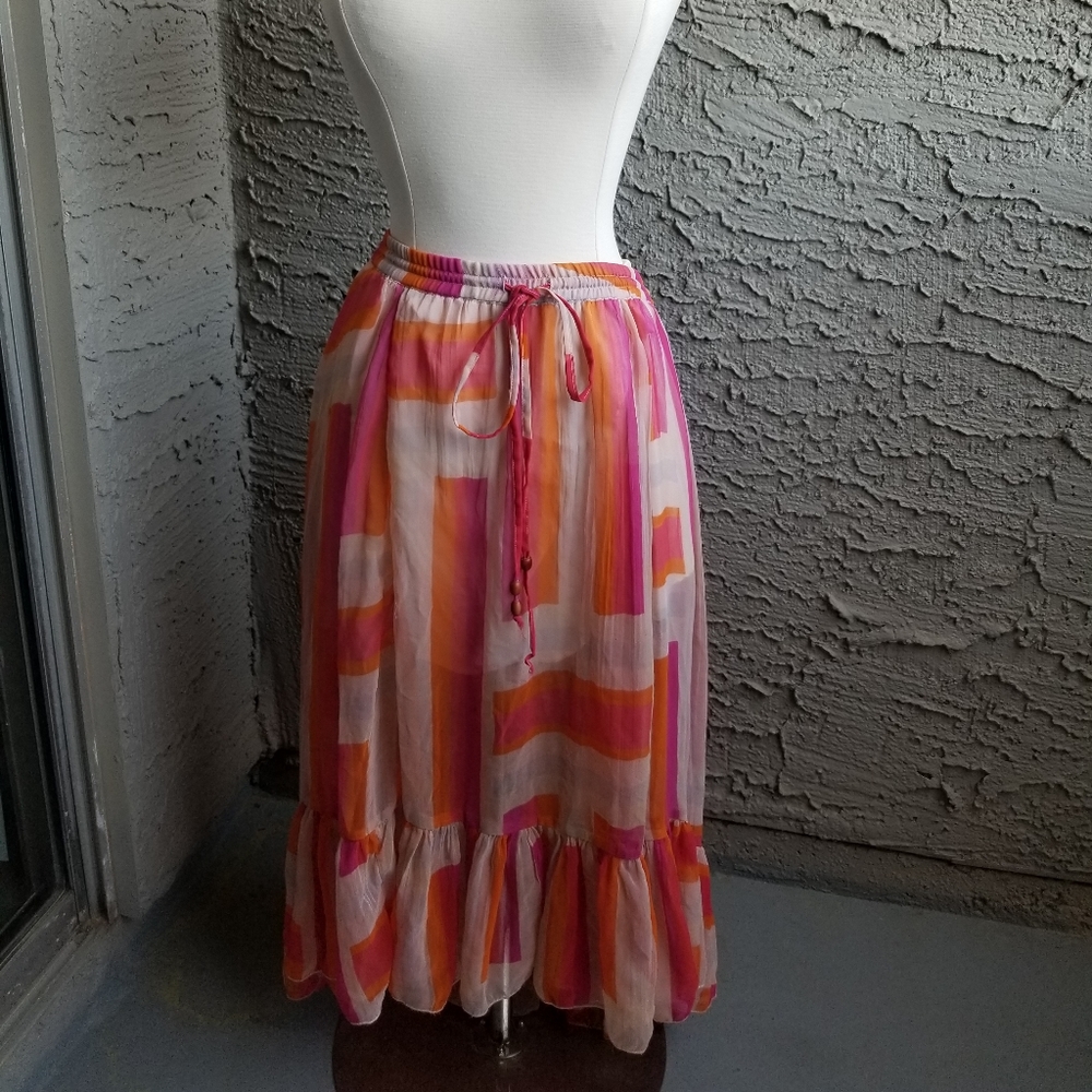 Roxy Pink and Orange Midi Skirt